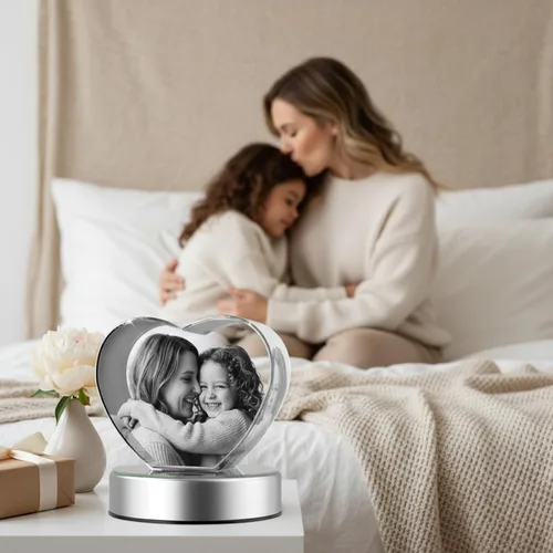 Vista 2 de Foto de cristal 3D con forma de corazón personalizada, regalo de imagen de cristal grabada con láser para papá, marido, abuelo, día del padre