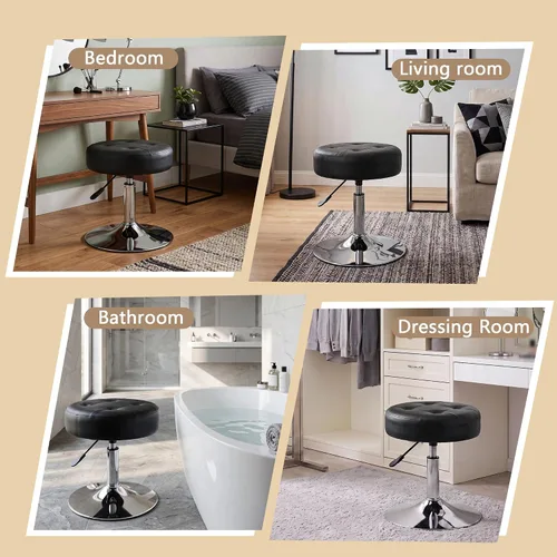 Vista 8 de DUHOME Taburete de tocador de cuero PU taburete de maquillaje silla de tocador altura ajustable taburete giratorio redondo otomano negro