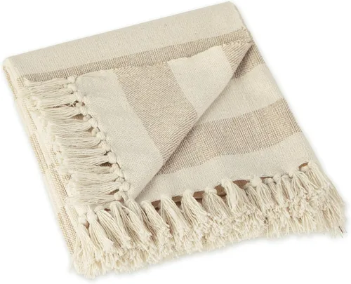 Vista 11 de DII Manta rústica de algodón a rayas estilo cabaña con flecos, 50 x 60 pulgadas, alcachofa a rayas de cabaña