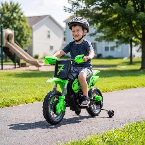 Vista 9 de Qaba Motocicleta eléctrica de 12 V para niños de 3 a 6 años, color verde