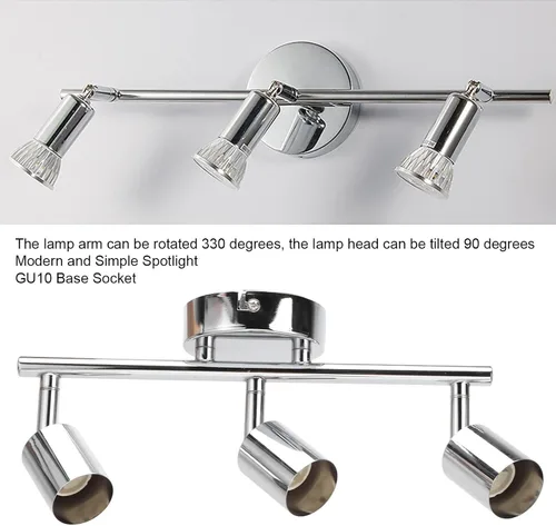 Vista 7 de Kit de iluminación de riel, base giratoria de techo con base de luz de pista de 3 luces con enchufe GU10 para comedor, sala de estar, dormitorio