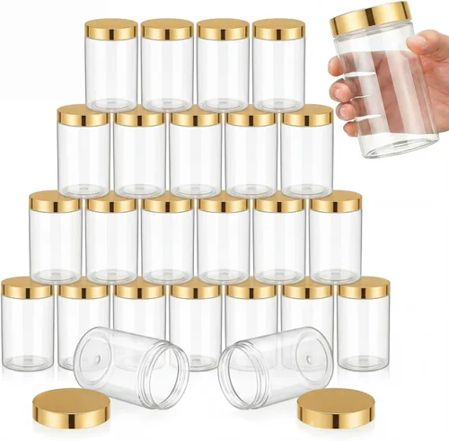 Vista 36 de SATINIOR 24 frascos de plástico transparente vacíos con tapas, recipientes de almacenamiento redondos de boca ancha para productos de belleza