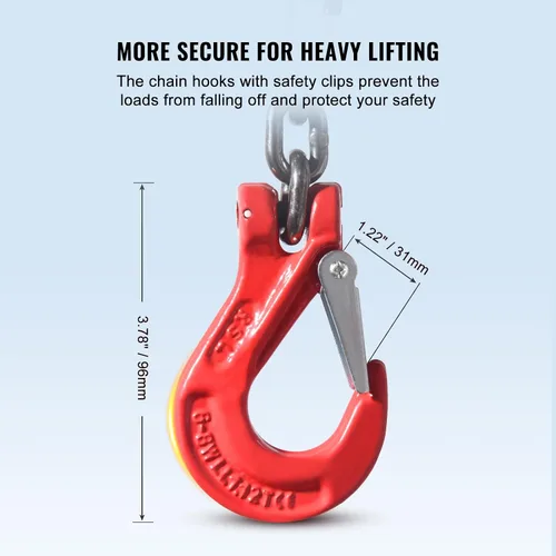 Vista 5 de VEVOR Eslinga de cadena, cadenas de elevación de 1/4 pulgada x 5 pies con ganchos, polipasto de cadena de motor G80, eslinga de elevación de 6600