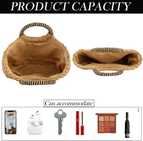 Vista 4 de Buric Bolso de hombro de paja para mujer hecho a mano tejido de ratán bolso de hombro para mujer bolso de hombro con asa superior bolso bohemio
