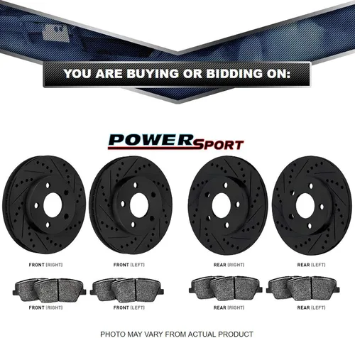 Vista 2 de Power Sport PowerSport - Kit de frenos y rotores delanteros y traseros Pastillas de freno delanteras y traseras, rotores de freno y pastillas