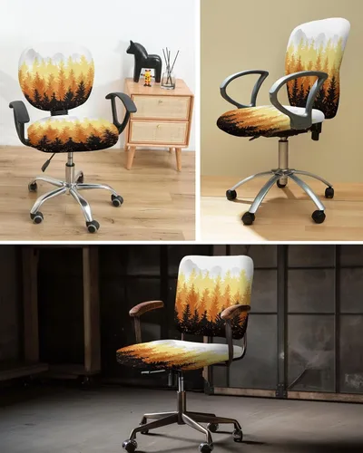 Vista 6 de Fundas elásticas para silla de oficina con árbol de otoño naranja, 2 piezas, suave y decorativo, protector para silla de escritorio de computadora