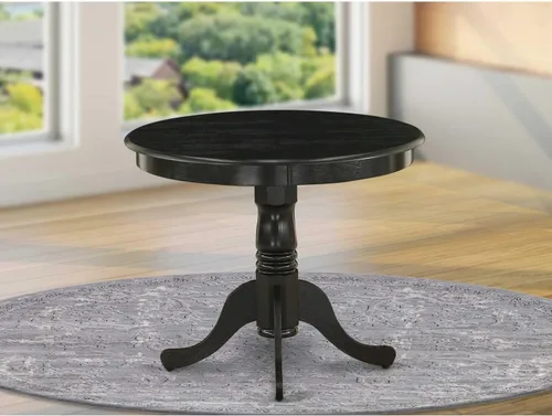Vista 36 de HomeStock Mesa de comedor redonda de madera, mesa de cocina resistente para espacios pequeños, color negro y cereza/36 pulgadas sin gotas