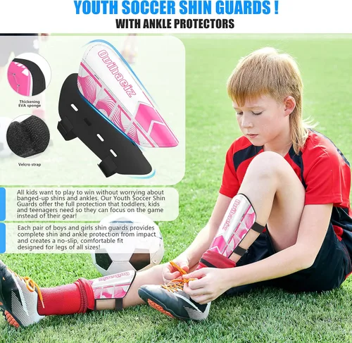 Vista 2 de Espinilleras de fútbol para niños y niñas, espinilleras de fútbol para niños y niñas, equipo de protección de pantorrillas, equipo de protección