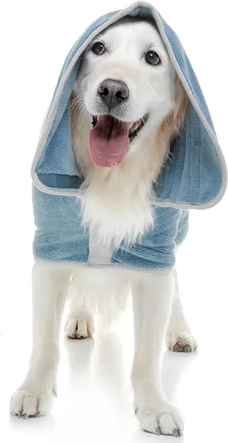 Vista 7 de Lucky Pooch® Bata de baño para perro, lujosa bata de baño para perro, ultra absorbente, ¡seca a tus perros en minutos! Doble capa, toalla súper Ámbar