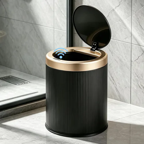 Vista 10 de URALFA Cubo de basura automático con sensor de movimiento para baño con tapa, cubo de basura sin contacto, cubo de basura inteligente a prueba