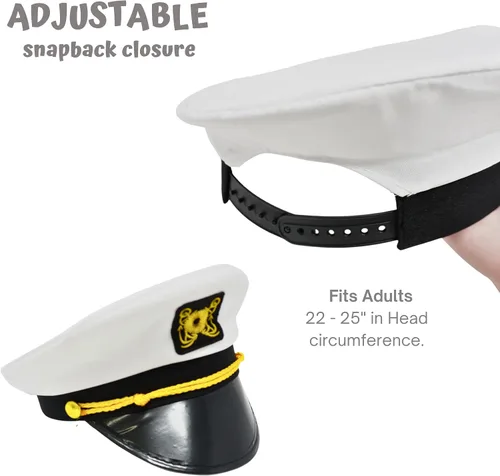Vista 4 de 4E's Novelty Juego de 3 accesorios de disfraz de sombrero de capitán de yate, sombrero de capitán ajustable, gafas de sol de aviador y pipa