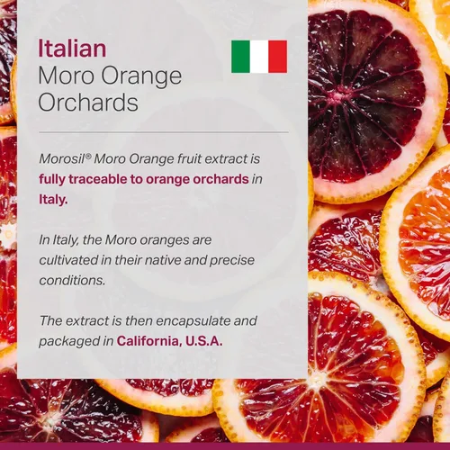 Vista 4 de Morosil: Suplemento antioxidante y nutricional para hombres y mujeres Bienestar y vitalidad Naranja roja Moro Sin OGM, sin gluten, 60 cápsulas