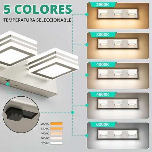 Vista 4 de SOLFART Lámparas LED para tocador de baño: 3 luces de níquel cepillado moderno acrílico para pared de baño sobre espejo de 20 pulgadas 5CCT Níquel