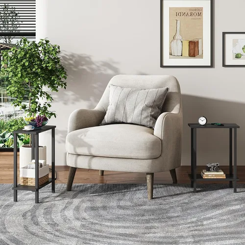 Vista 7 de TUTOTAK Mesa auxiliar pequeña, mesa de extremo estrecho, mesa de sofá delgada, mesita de noche delgada, mesa de sofá, sala de estar, dormitorio Negro