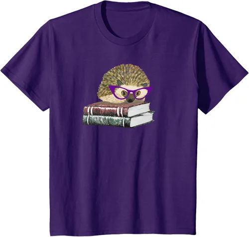 Vista 4 de Adorable erizo libro NERD playera de manga corta, Marino Negro