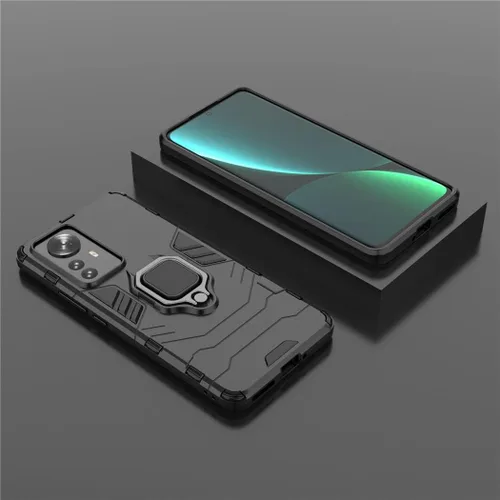 Vista 6 de Compatible con funda Xiaomi Mi 12 Pro, soporte de agarre de anillo de metal, a prueba de golpes (funciona con soporte magnético para automóvil)