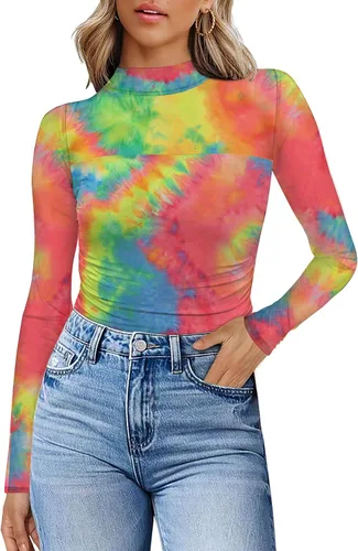 Vista 12 de Camisas de manga larga de malla sexy para mujer, ropa de moda, cuello de tortuga, drapeada, para salir, trajes de otoño, blusas ajustadas Negro