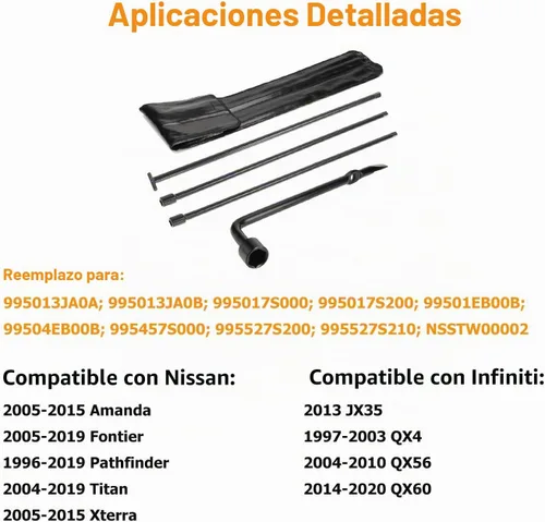 Vista 3 de Dr.Roc Kit de herramientas de neumático de repuesto con mango de gato de neumático de repuesto y llave de rueda compatible con modelos seleccionados