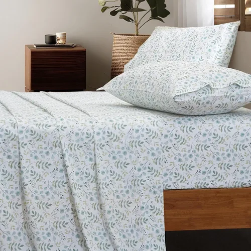 Vista 10 de HYPREST 100% Cotton Percale Sheets Queen, Blue Rose Floral Deep Pocket 16