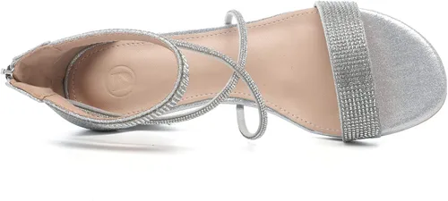 Vista 6 de DADAWEN Sandalias de cuña baja con diamantes de imitación y punta abierta para mujer, con correa en el tobillo, zapatos de tacón para fiesta o boda