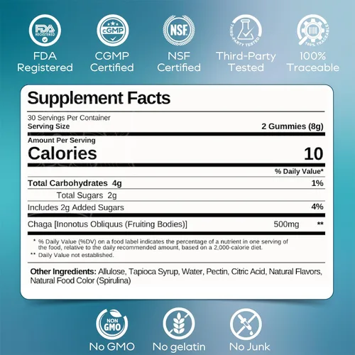 Vista 8 de Gomitas de hongos Chaga Detox - Suplemento de apoyo inmunológico antioxidante y hongos - 250 mg de cuerpos fructíferos - Suplementos de claridad