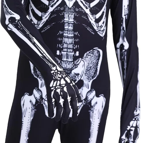 Vista 8 de Disfraz unisex de esqueleto con capucha de esqueleto para fiesta de Halloween