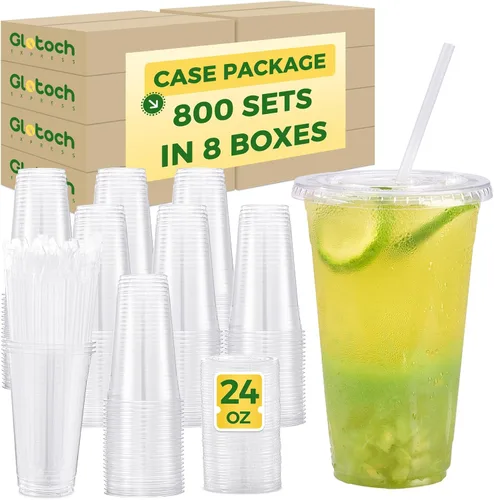 Vista 15 de Glotoch Express - Vasos de plástico con tapas para sorber sin pajilla, 24 onzas, 100