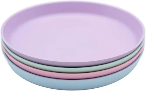 Vista 9 de WeeSprout Platos de bambú con tapas de silicona, juego de 4, vajilla de tamaño infantil, cereales, sobras y aperitivos, vajilla de melamina apta