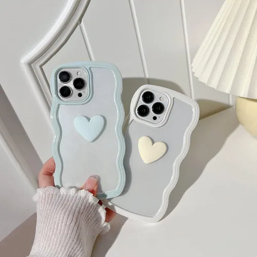 Vista 3 de Funda compatible con iPhone 11 para niñas y mujeres, bonito diseño de corazón de amor en 3D, rizado, simple, ondulado, transparente, transparente, a