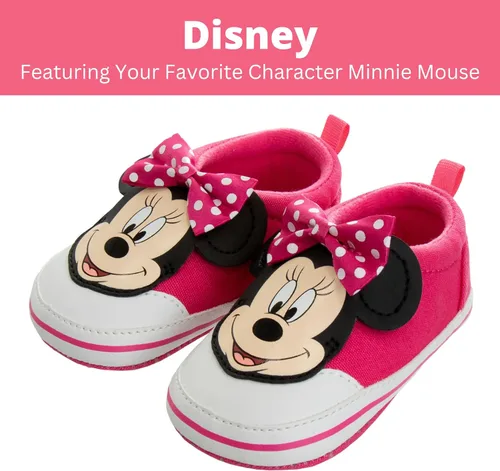 Vista 2 de Disney Minnie Mouse Mickey Mouse - Zapatos deportivos para bebés de suela suave para bebés, atléticos, para caminar, ligeros, de malla, sin cordones