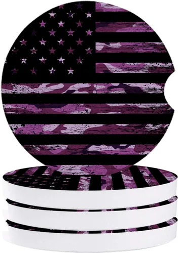 Vista 21 de Portavasos para automóvil para mujeres/hombres, paquete de 2 posavasos absorbentes de cerámica para bebidas, diseño de camuflaje con bandera