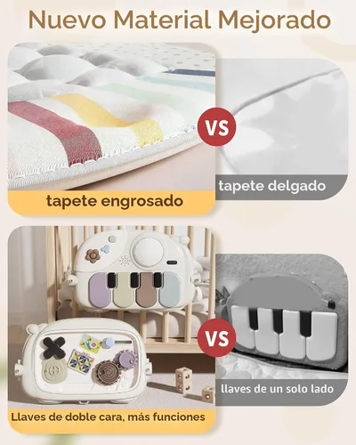 Vista 2 de Stactcute Tapete de juego para bebé, juguetes para bebés, gimnasio y tiempo boca abajo, tapete de actividad con piano con 5 juguetes sensoriales