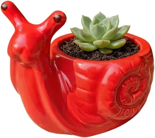 Vista 8 de Maceta de cerámica en forma de caracol animal - Decoración única y encantadora para el hogar (azul)
