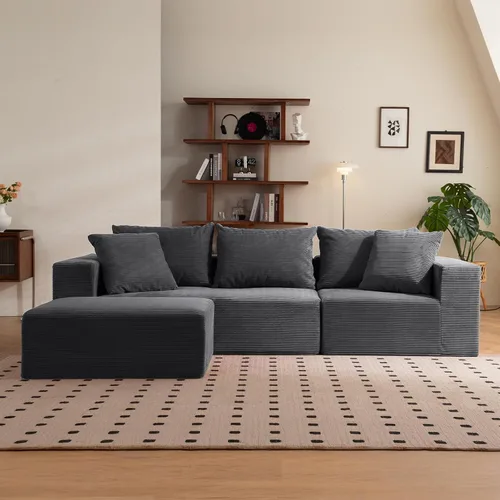 Vista 12 de Sofá modular seccional, sofá deshuesado en forma de L de 108 pulgadas con asiento profundo, sofá nube de pana para sala de estar, dormitorio,