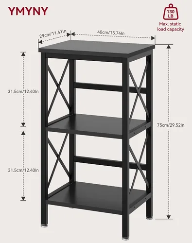 Vista 3 de YMYNY Estantería de 3 niveles, estantería industrial de metal con valla lateral, organizador de almacenamiento para sala de estar, oficina en casa