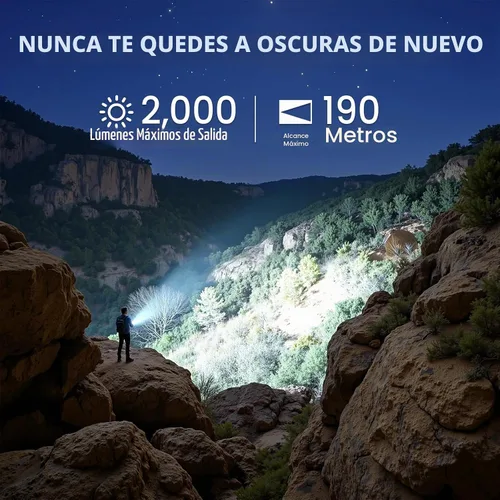Vista 2 de RECHOO Linterna recargable, 1 paquete, linternas recargables superbrillantes de alto lúmenes, 3 modos de iluminación ajustables con 7 linterna LED