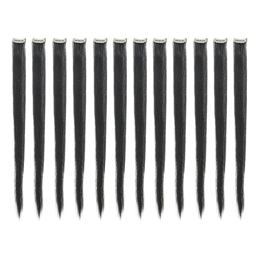 Vista 22 de SWACC 12 extensiones de cabello lacio de un color con clip, para mujer, extensiones de cabello sintético con rayas de color (rubio beige)