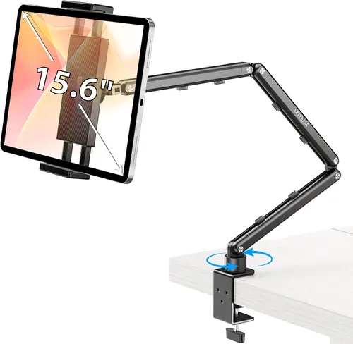 Vista 11 de Urmust Soporte de pared para tableta para iPad, rotación de 360°, soporte ajustable para tablet con brazo extensible de aluminio, para iPad