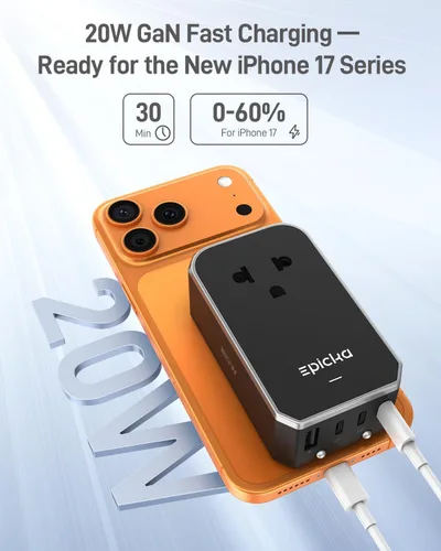 Vista 2 de EPICKA Adaptador de viaje universal Air 20W PD&QC con 1AC/3USB-C/1USB-A