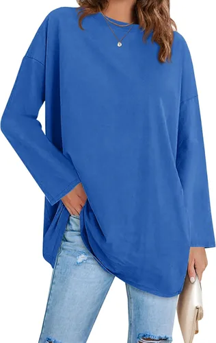 Vista 31 de Fisoew Camisetas de manga larga para mujer, holgadas, casuales, con cuello redondo, blusa suave