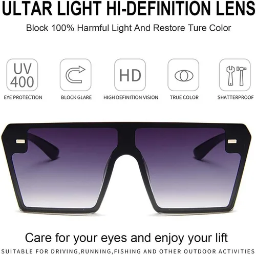 Vista 3 de Dollger Lentes de sol cuadrados de gran tamaño para mujeres y hombres, tonos retro, a la moda, con parte superior plana y con lentes sin montura