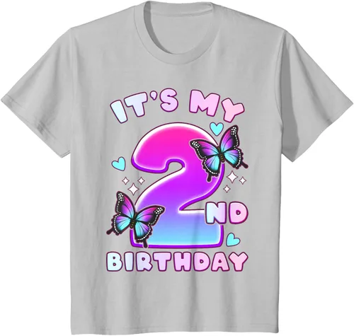 Vista 32 de Camiseta de 2º cumpleaños para niña de 2 años con mariposas y número 2 Negro
