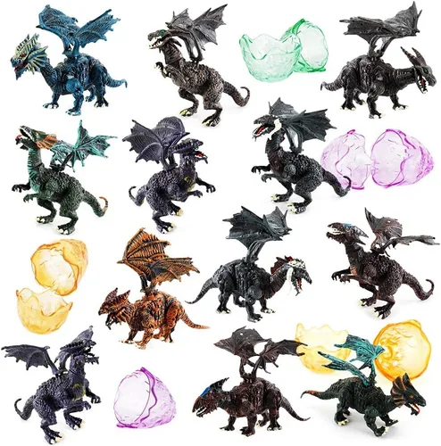 Vista 2 de [12 unidades] Deluxe figuras de dragón 3D realista – Puzzles Figura de dragón en huevos regalitos de Fiesta para niños juguete (5-pulgadas)