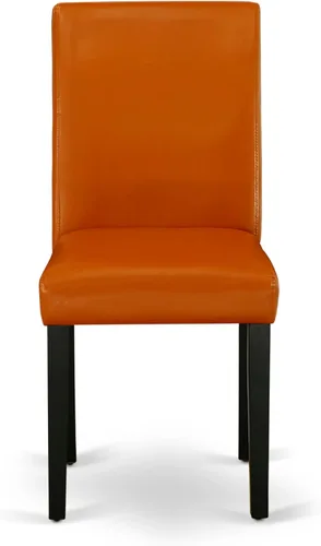 Vista 5 de East West Furniture AMAB3-BCH-61 - Juego moderno de 3 piezas antiguo que contiene una mesa de cocina redonda con pedestal y 2 sillas de comedor