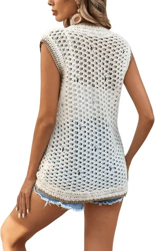 Vista 2 de Verdusa Cárdigan de punto sin mangas con cuello en V y bordado floral para mujer