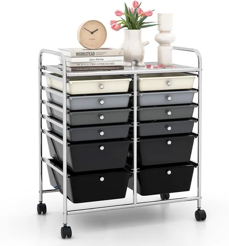 Vista 49 de LDAILY Carrito de almacenamiento con ruedas de 9 cajones, carrito rodante con cajones para aula, organizador de manualidades con ruedas con marco