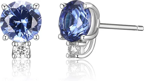Vista 3 de Tienda Collection Platino sobre plata de ley, zafiro azul creado y 110 quilates de peso total de diamantes cultivados en laboratorio de dos piedras