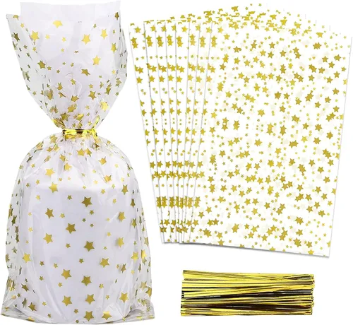 Vista 29 de 100 bolsas de regalo con estampado de estrellas de 3 x 5 pulgadas, bolsas de regalo de celofán, bolsas de regalo de celofán, bolsas de regalo
