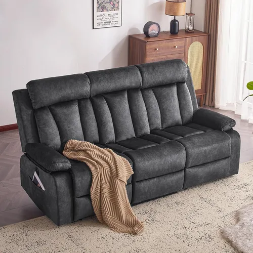 Vista 16 de Sofá reclinable de terciopelo, sofá biplaza reclinable doble con calor y masaje, sofá reclinable de pared con USB y tipo C, sofá reclinable