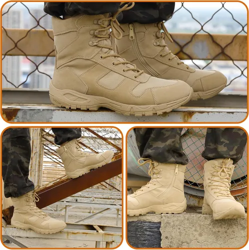 Vista 6 de QUNLON Botas de combate militares tácticas ligeras desierto selva ejército trabajo al aire libre motocicleta botas cremallera lateral